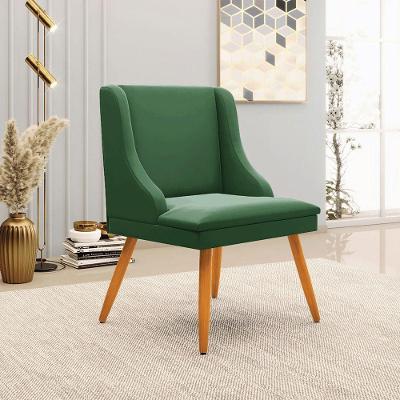 Cadeira Decorativa Sala De Jantar Pés Palito De Madeira Firenze Veludo Verde/natural G19 - Gran Belo