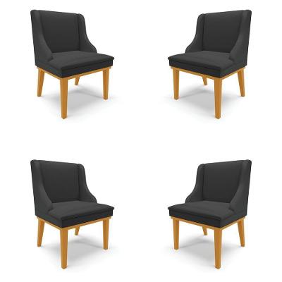 Kit 4 Cadeiras Decorativas Sala De Jantar Base Fixa De Madeira Firenze Pu Preto Fosco/castanho G19