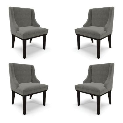 Kit 4 Cadeiras Decorativas Sala De Jantar Base Fixa De Madeira Firenze Suede Grafite/preto G19