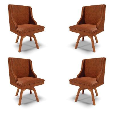 Kit 4 Cadeiras Decorativas Sala De Jantar Base Giratória De Madeira Firenze Pu Nozes/natural