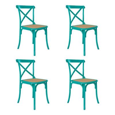 Kit 4 Cadeiras Jantar Azul Turquesa Assento Bege Aço Azul