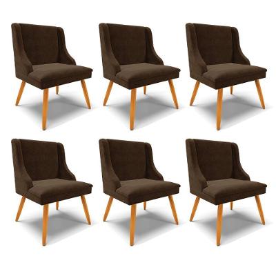 Kit 6 Cadeiras Decorativas Sala De Jantar Pés Palito De Madeira Firenze Suede Marrom/natural G19