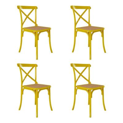 Kit 4 Cadeiras Jantar Cross Amarela Assento Bege Aço Amarelo