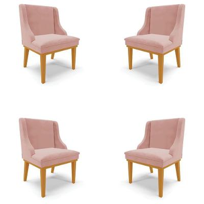 Kit 4 Cadeiras Decorativas Sala De Jantar Base Fixa De Madeira Firenze Veludo Rose/castanho G19