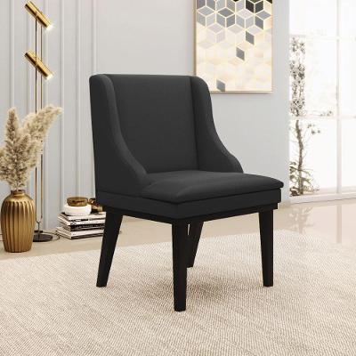 Cadeira Decorativa Sala De Jantar Base Fixa De Madeira Firenze Pu Preto Fosco G19 - Gran Belo
