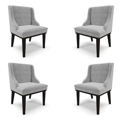 Kit 4 Cadeiras Decorativas Sala De Jantar Base Fixa De Madeira Firenze Suede Cinza/preto