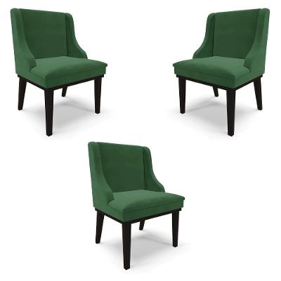 Kit 3 Cadeiras Decorativas Sala De Jantar Base Fixa De Madeira Firenze Veludo Verde/preto G19 - Gran Belo