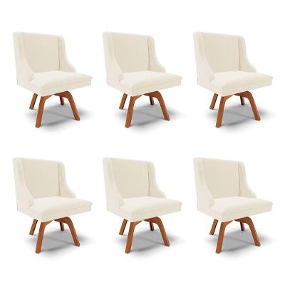 Kit 6 Cadeiras Decorativas Sala De Jantar Base Giratória De Madeira Firenze Veludo Bege/natural G19