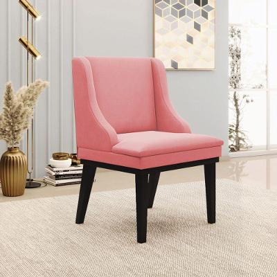 Cadeira Decorativa Sala De Jantar Base Fixa De Madeira Firenze Suede Rosê/preto G19 - Gran Belo