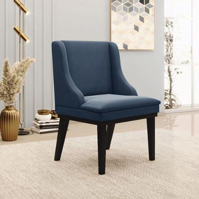 Cadeira Decorativa Sala De Jantar Base Fixa De Madeira Firenze Suede Azul Marinho/preto