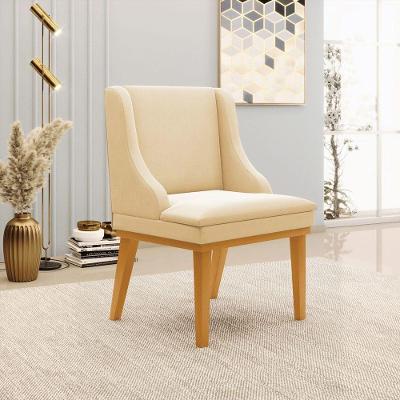 Cadeira Decorativa Sala De Jantar Base Fixa De Madeira Firenze Suede Bege/castanho G19 - Gran Belo
