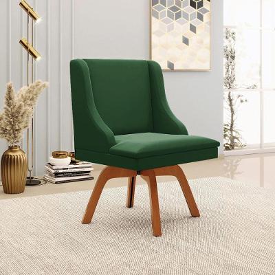 Cadeira Decorativa Sala De Jantar Base Giratória De Madeira Firenze Veludo Verde/natural G19