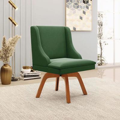 Cadeira Decorativa Sala De Jantar Base Giratória De Madeira Firenze Suede Verde Esmeralda/natural