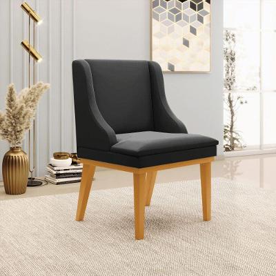 Cadeira Decorativa Sala De Jantar Base Fixa De Madeira Firenze Veludo Preto/castanho G19 - Gran Belo