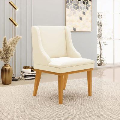 Cadeira Decorativa Sala De Jantar Base Fixa De Madeira Firenze Veludo Bege/castanho G19 - Gran Belo