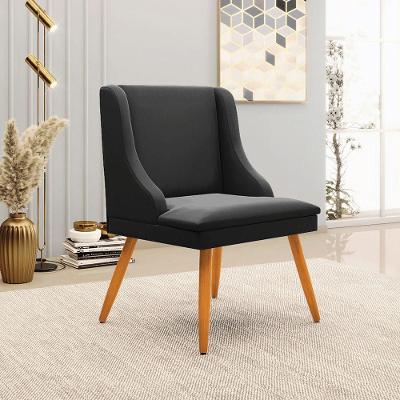 Cadeira Decorativa Sala De Jantar Pés Palito De Madeira Firenze Veludo Preto/natural G19 - Gran Belo