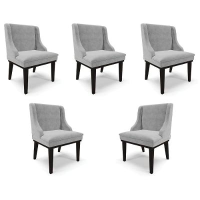 Kit 5 Cadeiras Decorativas Sala De Jantar Base Fixa De Madeira Firenze Suede Cinza/preto G19
