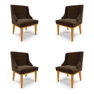 Kit 4 Cadeiras Decorativas Sala De Jantar Base Fixa De Madeira Firenze Suede Marrom/castanho G19