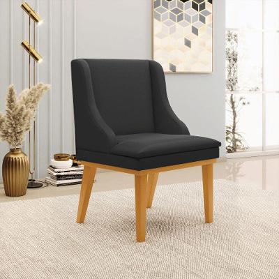 Cadeira Decorativa Sala De Jantar Base Fixa De Madeira Firenze Pu Preto Fosco/castanho