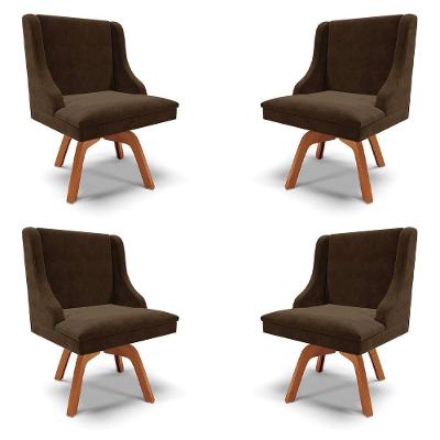 Kit 4 Cadeiras Decorativas Sala De Jantar Base Giratória De Madeira Firenze Suede Marrom/natural G19