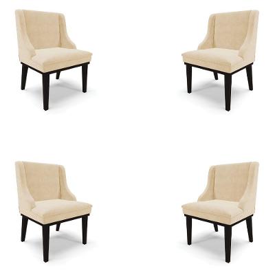 Kit 4 Cadeiras Decorativas Sala De Jantar Base Fixa De Madeira Firenze Suede Bege/preto G19