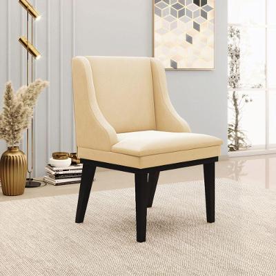 Cadeira Decorativa Sala De Jantar Base Fixa De Madeira Firenze Suede Bege/preto G19 - Gran Belo