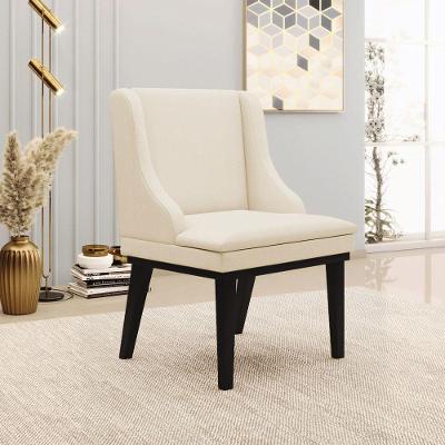 Cadeira Decorativa Sala De Jantar Base Fixa De Madeira Firenze Linho Bege/preto G19 - Gran Belo