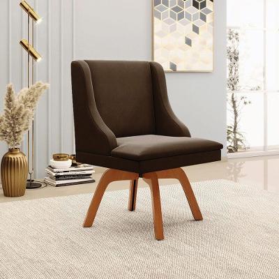 Cadeira Decorativa Sala De Jantar Base Giratória De Madeira Firenze Suede Marrom/natural