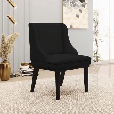 Cadeira Decorativa Sala De Jantar Base Fixa De Madeira Firenze Linho Preto G19 - Gran Belo