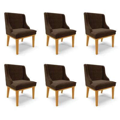 Kit 6 Cadeiras Decorativas Sala De Jantar Base Fixa De Madeira Firenze Suede Marrom/castanho G19
