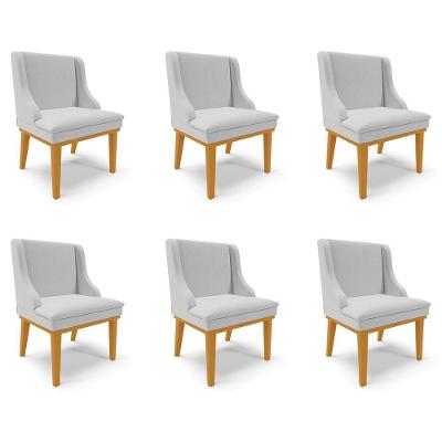 Kit 6 Cadeiras Decorativas Sala De Jantar Base Fixa De Madeira Firenze Linho Cinza/castanho G19 - Gran Belo