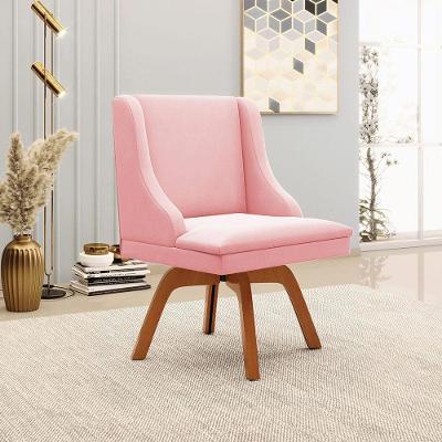 Cadeira Decorativa Sala De Jantar Base Giratória De Madeira Firenze Suede Rosa Bebê/natural