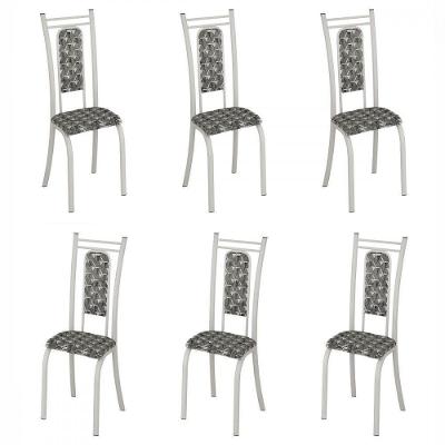 Conjunto Com 6 Cadeiras Paris Liso Branco Com Mosaico Cinza Teixeira Branco Com Cinza