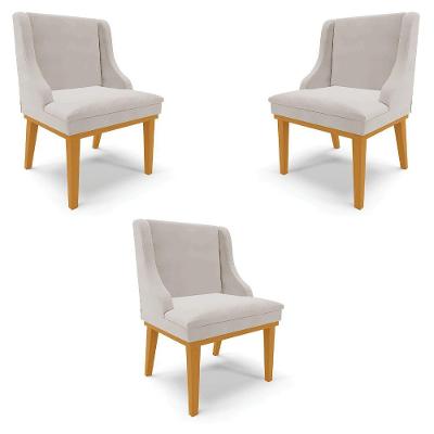 Kit 3 Cadeiras Decorativas Sala De Jantar Base Fixa De Madeira Firenze Veludo Cinza/castanho G19