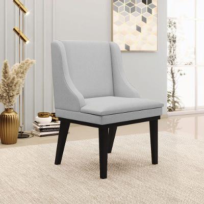 Cadeira Decorativa Sala De Jantar Base Fixa De Madeira Firenze Linho Cinza/preto G19 - Gran Belo