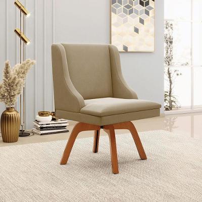 Cadeira Decorativa Sala De Jantar Base Giratória De Madeira Firenze Suede Nude/natural
