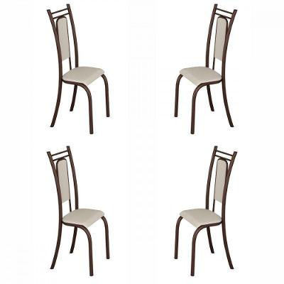 Conjunto Com 4 Cadeiras Paris Marrom Assento Creme Teixeira Marrom Com Creme