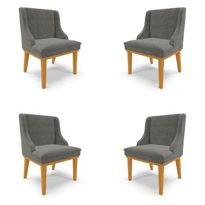 Kit 4 Cadeiras Decorativas Sala De Jantar Base Fixa De Madeira Firenze Suede Grafite/castanho