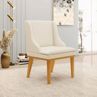 Cadeira Decorativa Sala De Jantar Base Fixa De Madeira Firenze Linho Bege/castanho G19 - Gran Belo