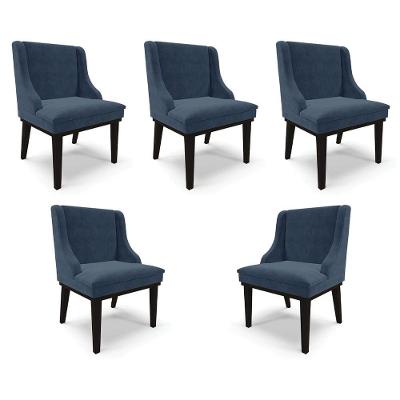 Kit 5 Cadeiras Decorativas Sala De Jantar Base Fixa De Madeira Firenze Suede Azul Marinho/preto G19