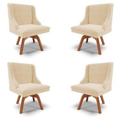 Kit 4 Cadeiras Decorativas Sala De Jantar Base Giratória De Madeira Firenze Suede Bege/natural