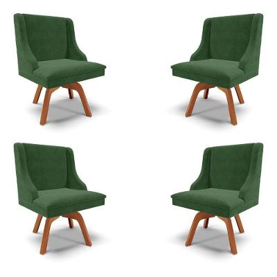 Kit 4 Cadeiras Decorativas Sala De Jantar Base Giratória De Madeira Firenze Suede Verde Esmeralda
