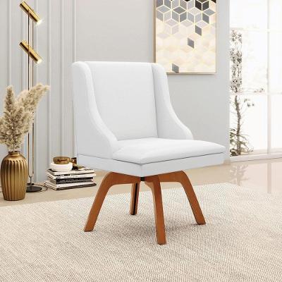 Cadeira Decorativa Sala De Jantar Base Giratória De Madeira Firenze Pu Branco Fosco/natural