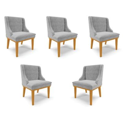 Kit 5 Cadeiras Decorativas Sala De Jantar Base Fixa De Madeira Firenze Suede Cinza/castanho G19