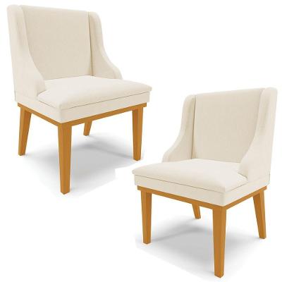 Kit 2 Cadeiras Decorativas Sala De Jantar Base Fixa De Madeira Firenze Linho Bege/castanho G19 - Gran Belo