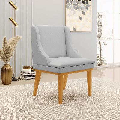 Cadeira Decorativa Sala De Jantar Base Fixa De Madeira Firenze Linho Cinza/castanho G19 - Gran Belo