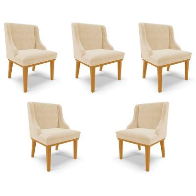 Kit 5 Cadeiras Decorativas Sala De Jantar Base Fixa De Madeira Firenze Suede Bege/castanho G19