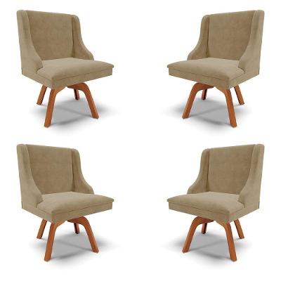 Kit 4 Cadeiras Decorativas Sala De Jantar Base Giratória De Madeira Firenze Suede Nude/natural G19