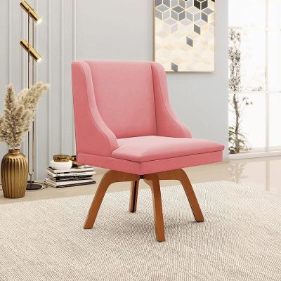 Cadeira Decorativa Sala De Jantar Base Giratória De Madeira Firenze Suede Rosê/natural G19