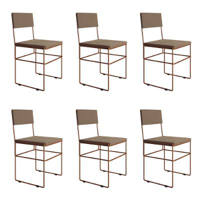 Kit 6 Cadeiras De Jantar Estofadas Bege Base Cobre